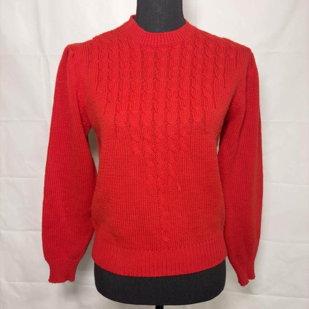 Vintage Country Craft Red Cable Knit Sweater Women's Medium Acrylic Hong Kong